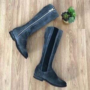 Bed Stu Tall Gray Suede Leather Boots Side Zip
